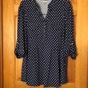 Avenue Navy Polkadot Long Sleeve Blouse
